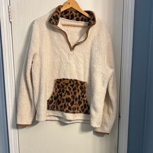 Cozy Cream Leopard Accent V-Neck Sweater